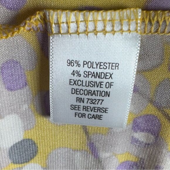 Beautiful yellow and purple abstract print keyhole ruched stretch dress medium - Picture 7 of 8